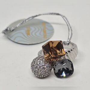 Eye Candy Silver Ring with Brown and Gray Gems